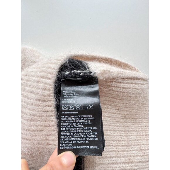 H&M White Black Striped Mohair Wool Blend Knit Crew Neck Sweater, Size M - Picture 12 of 13